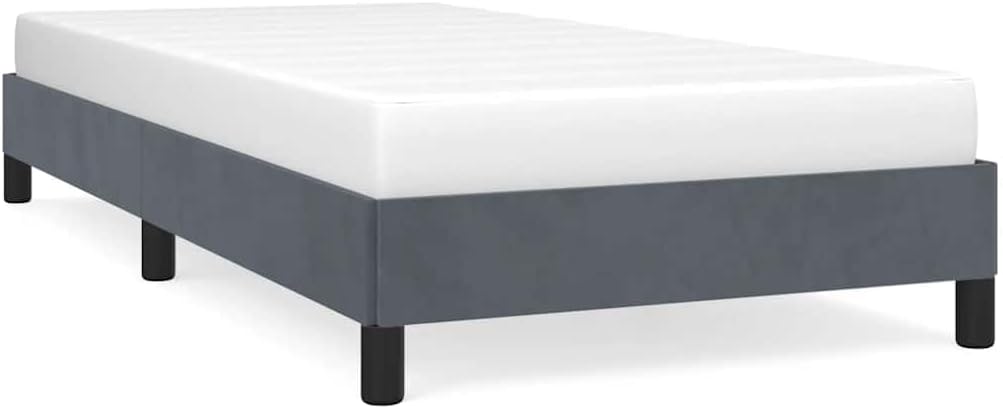 Twin Bed Frame with Soft Velvet Upholstery Dark Gray Platform Bed Frame No Box Spring Needed Sturdy Slatted Base for Bedroom Furniture