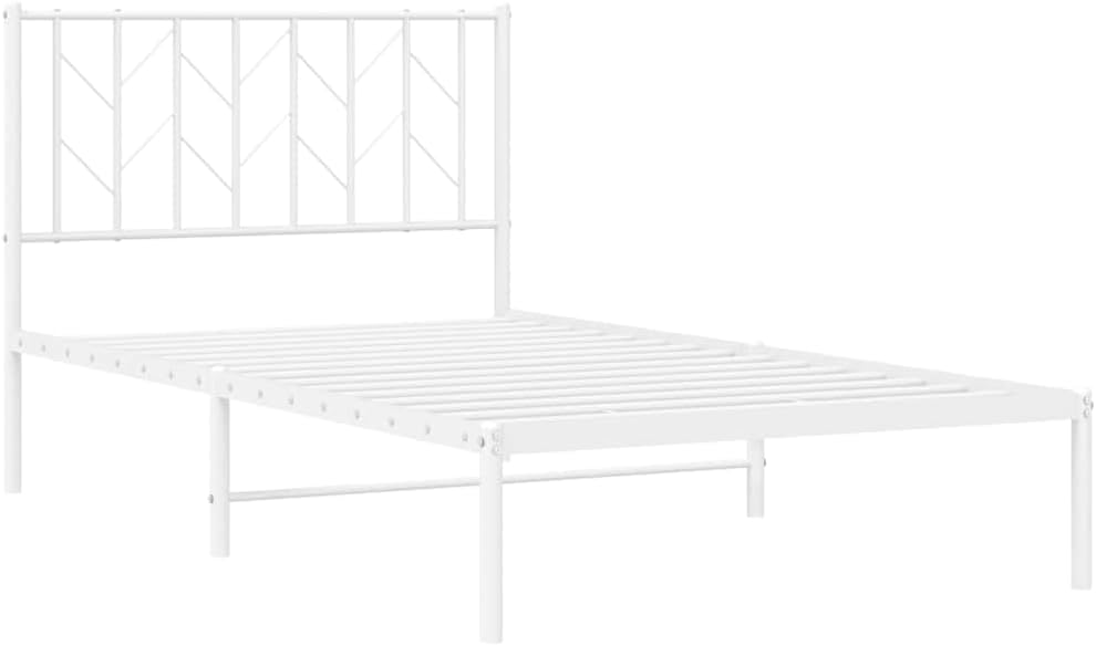 Metal Bed Frame with Headboard White Queen/Twin Size Platform Steel Frame Sturdy Support Underbed Storage Space for Bedroom Furniture