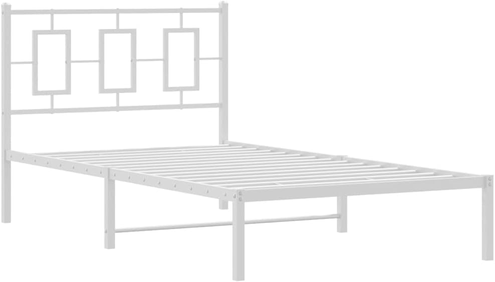Metal Twin Bed Frame with Headboard White 39.4'x78.7' Platform Bed Frame Sturdy Steel Construction Underbed Storage Space for Bedroom Guest Room