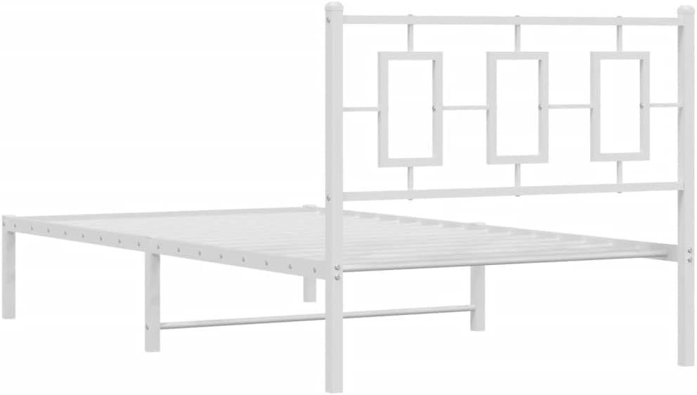 Metal Twin Bed Frame with Headboard White 39.4'x78.7' Platform Bed Frame Sturdy Steel Construction Underbed Storage Space for Bedroom Guest Room