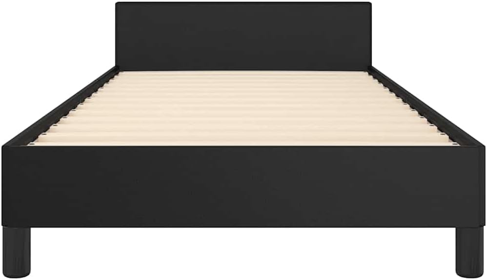 Twin XL Bed Frame Black Modern Faux Leather Headboard Base Platform | Strong Slat Support | Generic Furniture for Bedroom | Easy Assembly |