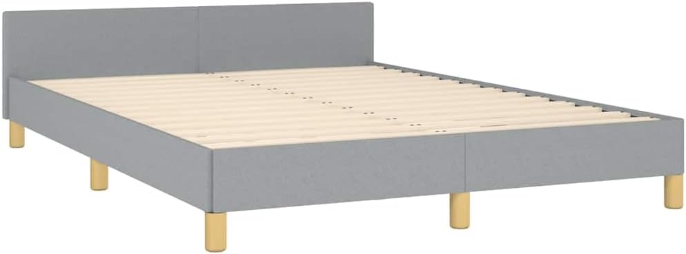 Full Bed Frame with Headboard Light Gray Fabric Platform Bed Frame No Box Spring Needed Sturdy Wood Slats Support Modern Bedframe for Bedroom Furniture