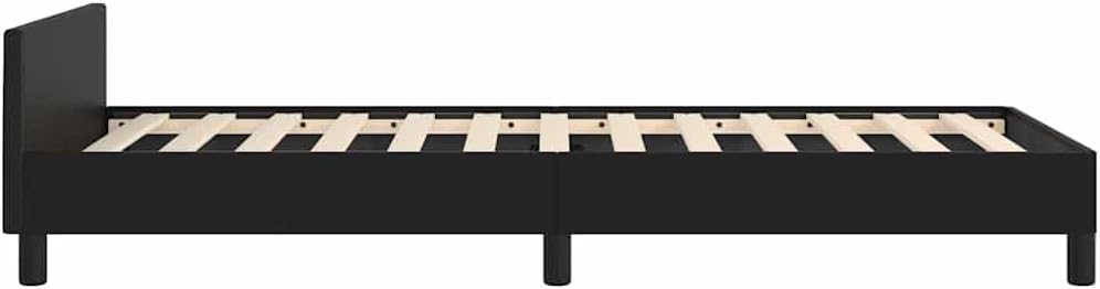 Twin Bed Frame with Headboard Black Faux Leather Platform Bed Frame for Bedroom, Minimalist Scandinavian Design with Underbed Storage Space