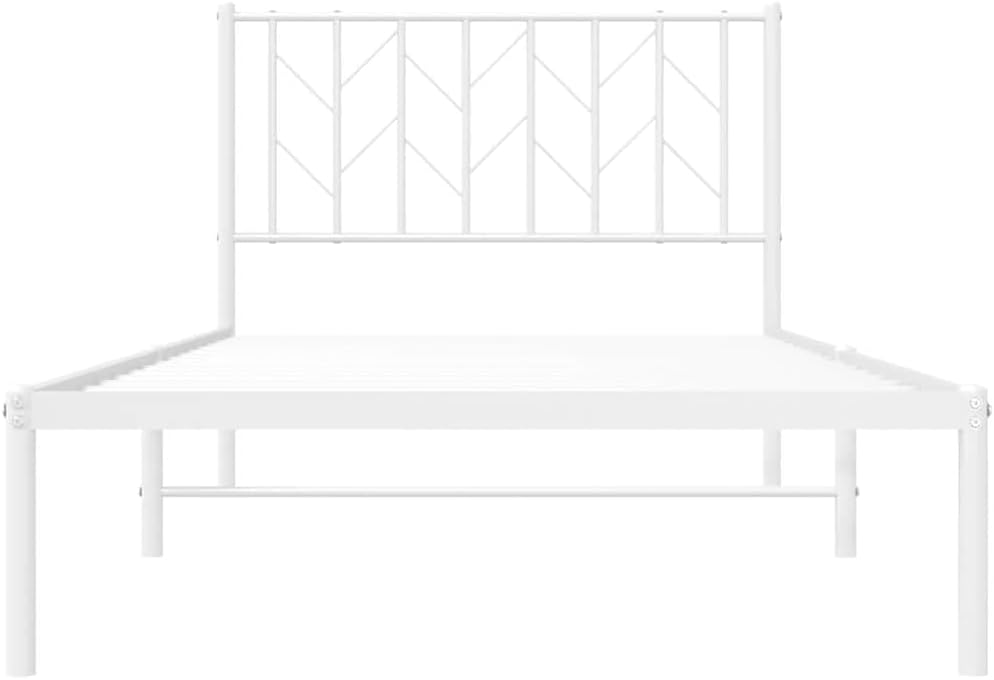 Metal Bed Frame with Headboard White Queen/Twin Size Platform Steel Frame Sturdy Support Underbed Storage Space for Bedroom Furniture