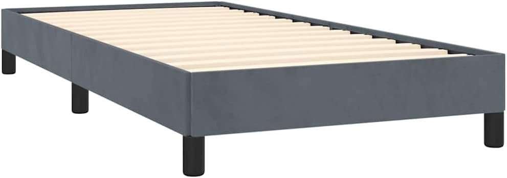 Modern Velvet Twin Bed Frame with Upholstered Headboard Dark Gray Fabric Platform Bed Sturdy Engineered Wood Structure for Bedroom Guest Room Kids Room