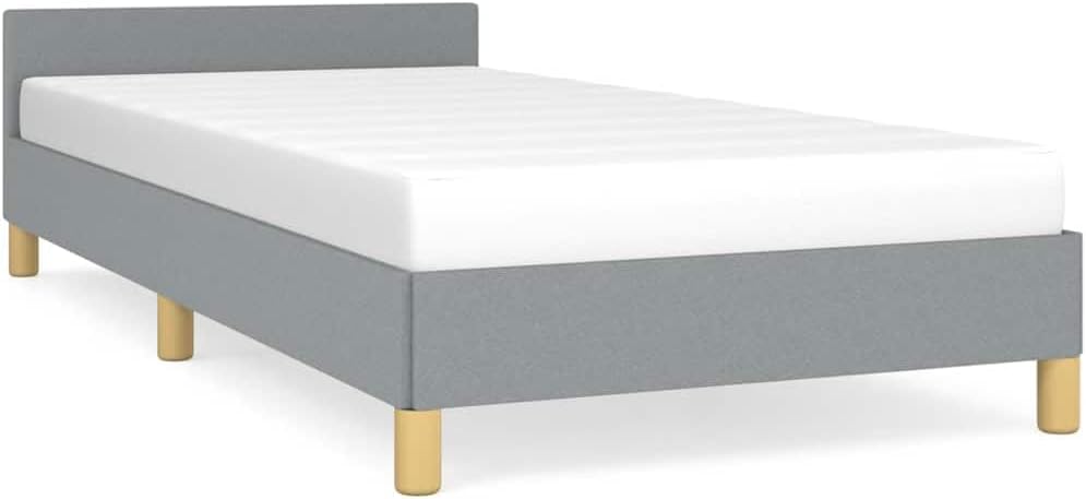 Twin Bed Frame with Headboard Light Gray Upholstered Platform Bed Frame Fabric Modern Design No Box Spring Needed for Bedroom Furniture