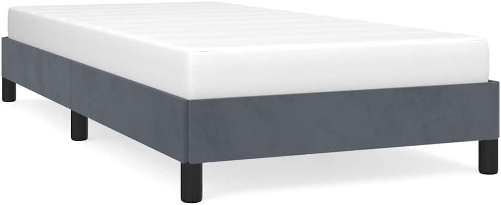 Dark Gray Velvet Twin XL Bed Frame with Plywood and Engineered Wood, Breathable Material and Matte Finish for Modern Bedroom, Rectangular Shape with Square Legs for Easy
