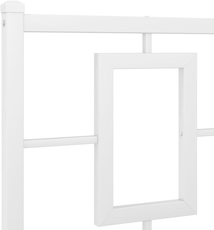 Metal Bed Frame with Headboard White Queen Platform Bed Frame 59.1'x78.7' Steel Construction Sturdy Bedframe with Underbed Storage Space for Bedroom Furniture