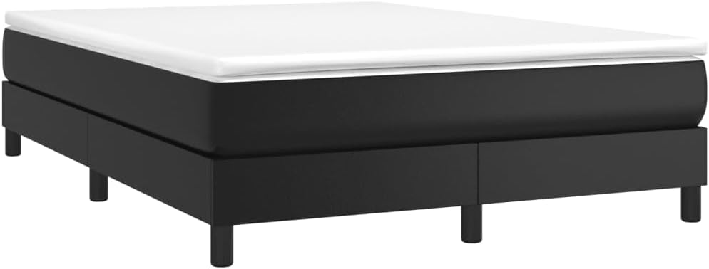 Full Size Upholstered Platform Bed Frame Black Faux Leather Modern Bedframe with Sturdy Wooden Slats for Bedroom Furniture Support