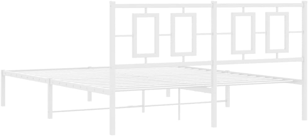 Metal Bed Frame with Headboard White Queen Platform Bed Frame 59.1'x78.7' Steel Construction Sturdy Bedframe with Underbed Storage Space for Bedroom Furniture