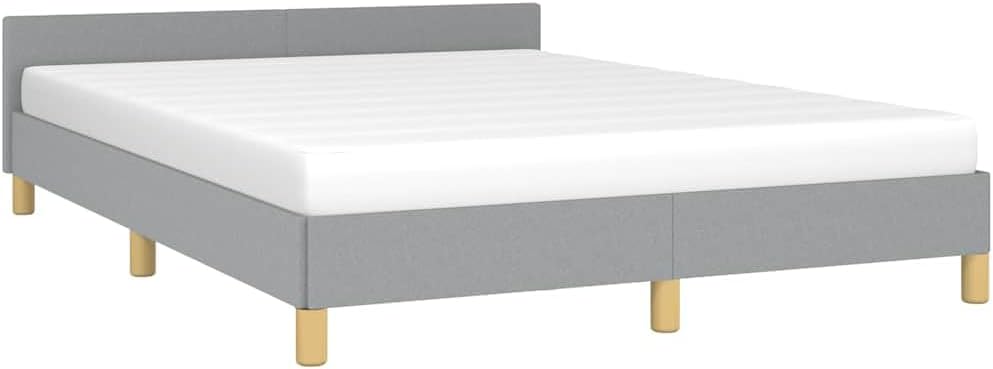 Full Bed Frame with Headboard Light Gray Fabric Platform Bed Frame No Box Spring Needed Sturdy Wood Slats Support Modern Bedframe for Bedroom Furniture