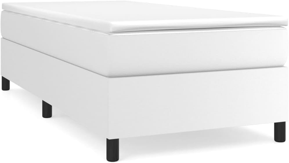 Twin XL Bed Frame White Faux Leather Upholstered Platform Bed with Plywood Slats, Sturdy Bedframe for Bedroom Furniture, No Mattress Included