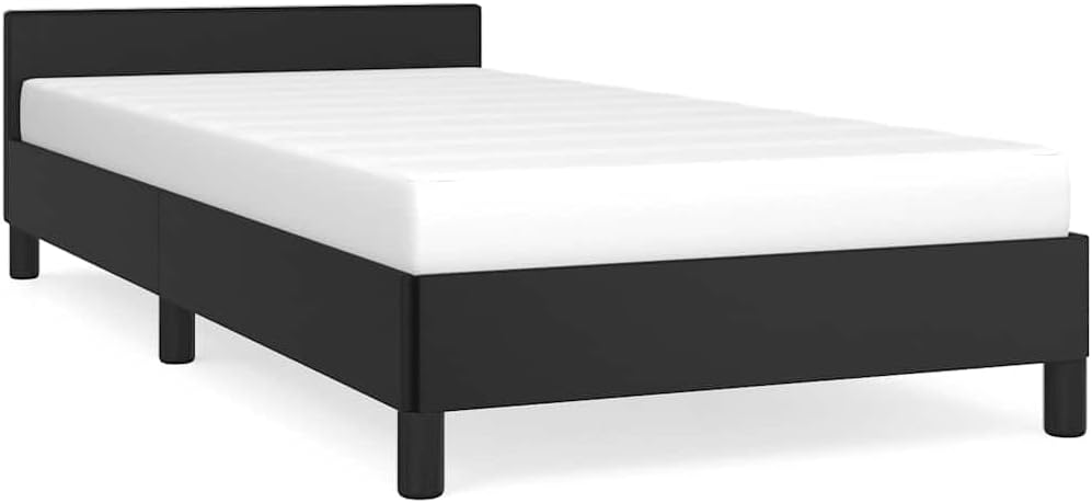 Twin Bed Frame with Headboard Black Faux Leather Platform Bed Frame for Bedroom, Minimalist Scandinavian Design with Underbed Storage Space