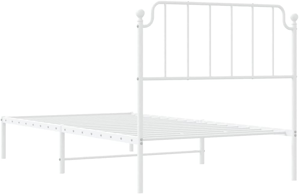 White Powder-Coated Steel Single Bed Frame with Storage, 4 Metal Slats for Mattress Support, Modern Minimalist Design, Durable Sturdy Construction, Easy Assembly for Adult