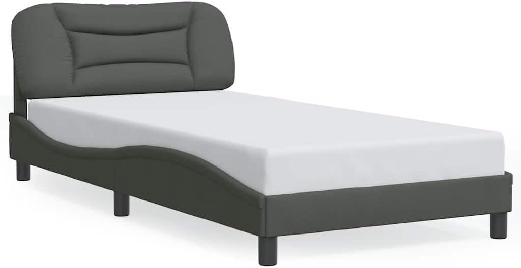 Modern Curved Dark Grey Bed Frame with Sturdy Pine Wood Construction and Breathable Polyester Fabric, Comfortable Headboard Cushion for Elegant Bedroom Decor, Easy
