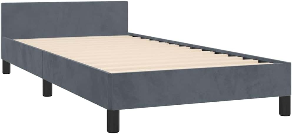 Dark Grey Velvet Twin Bed Frame with Headboard 39.4 x 77.6 Inches Upholstered Platform Bed Frame Soft Fabric Velvet Cover Modern Design Easy Assembly for Bedroom