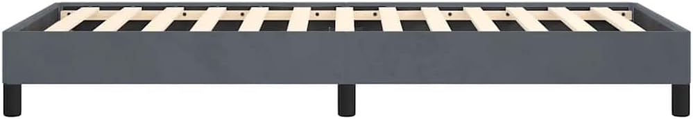 Modern Velvet Twin Bed Frame with Upholstered Headboard Dark Gray Fabric Platform Bed Sturdy Engineered Wood Structure for Bedroom Guest Room Kids Room