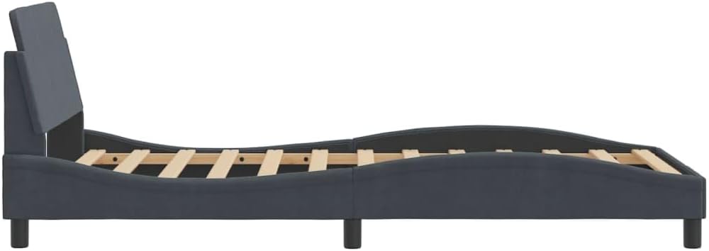 Twin Bed Frame with Upholstered Velvet Headboard Dark Grey Modern Design Under Bed Storage Sturdy Metal Frame for Bedroom