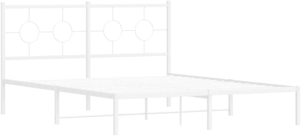 Metal Bed Frame with Headboard White Queen Size Platform Bed Frame Steel Construction Underbed Storage Space Sturdy Support for Bedroom