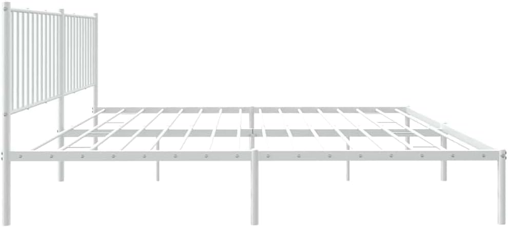 White Powder-Coated Steel Double Bed Frame with Headboard 73.6 x 86.2 x 35.6 in, 550 lb Capacity Modern Platform Bed Frame for Bedroom Guest Room and Apartment Living