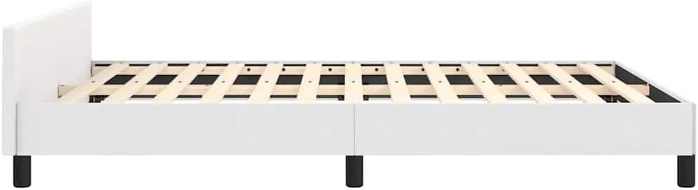 Faux Leather Upholstered Platform Bed Frame with Headboard White Full Size Sturdy Slat Support No Box Spring Needed Modern Bedroom Furniture