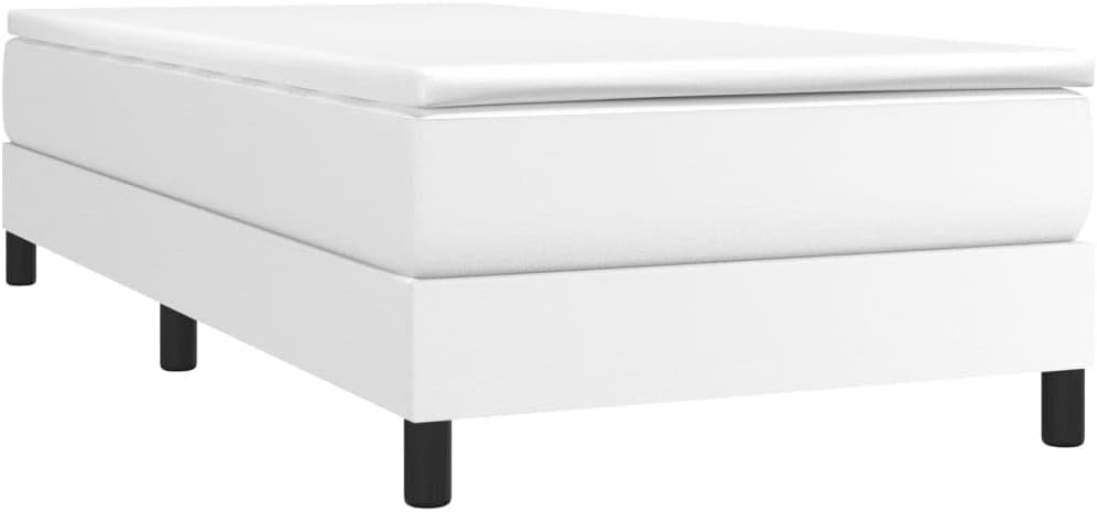 Twin Bed Frame White Faux Leather Upholstered Platform Bed Frame Modern Minimalist Design Sturdy Wood Furniture for Bedroom