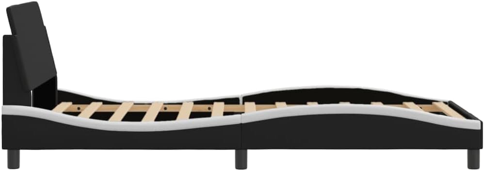 Twin Bed Frame with Headboard 39.4'x74.8' Platform Bedframe Faux Leather Upholstered Modern Wavy Design Sturdy Metal Legs for Bedroom