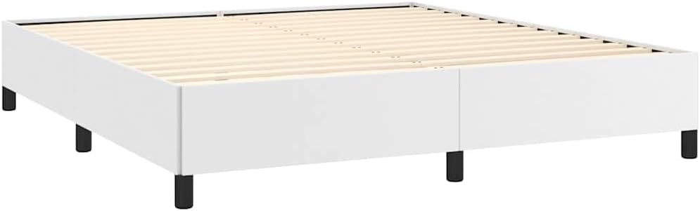 White Queen Upholstered Platform Bed Frame with Sturdy Wood Legs, Modern Faux Leather Mattress Foundation for Bedroom Space Saving Design