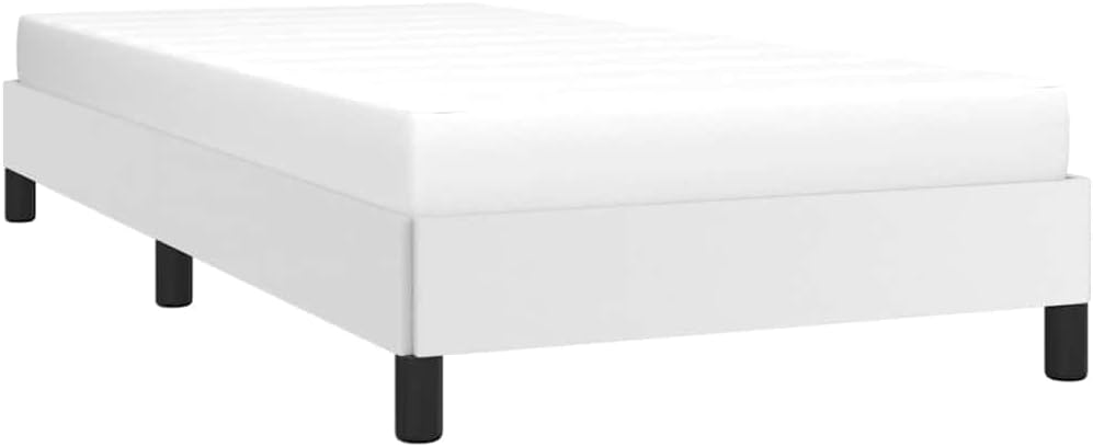 Twin Bed Frame White 39.4'x74.8' Platform Bed Frame with Faux Leather Upholstery No Box Spring Needed Sturdy Wood Slats Modern Bedroom Furniture
