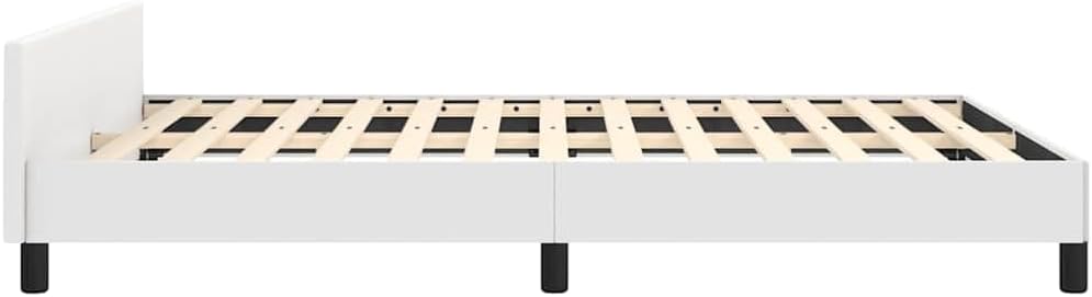 White Full Bed Frame with Headboard Platform Bed Faux Leather Upholstered No Box Spring Needed Sturdy Slat Support Bedroom Furniture
