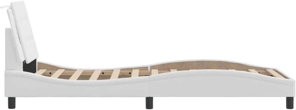 Twin Bed Frame White Faux Leather Upholstered Platform Bed with Underbed Storage, Easy Assembly and Modern Design for Bedroom Furniture
