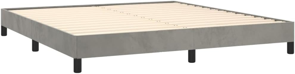Light Grey Velvet Upholstered King Size Bed Frame with Sturdy Engineered Wood and Plywood Structure Minimalist Design for Bedroom Furniture Comfortable Height Elegant Style