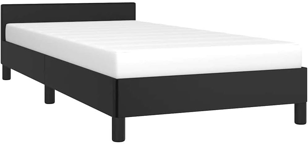 Bed Frame with Black Headboard, Faux Leather Twin Bedframe - Strong, Sturdy Platform, Modern Beds, Home Furniture & Easy Setup