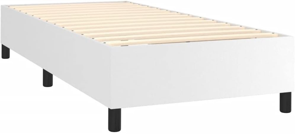 Twin XL Bed Frame White Faux Leather Upholstered Platform Bed with Plywood Slats, Sturdy Bedframe for Bedroom Furniture, No Mattress Included