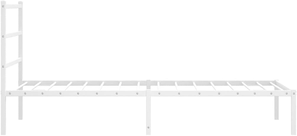 White Metal Bed Frame with Headboard Twin Size Modern Design Sturdy Powder Coated Steel Platform Bed Frame for Bedroom Guest Room