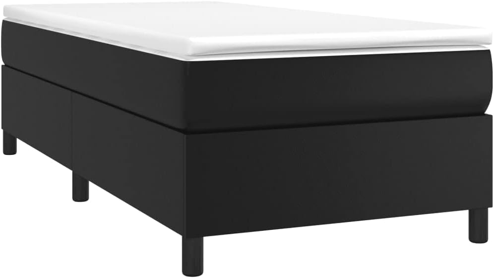 Twin XL Upholstered Bed Frame Black Faux Leather with Cushioned Headboard Stylish and Durable for Bedroom Guest Room or Dorm