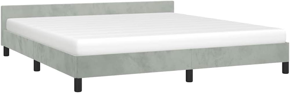 King Size Bed Frame with Headboard Light Grey Velvet Upholstered Platform Bed Frame Modern Minimalist Design Sturdy Engineered Wood Structure for Bedroom