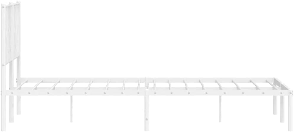 King Size Bed Frame with Headboard 59 x 79 Inches Sturdy Metal Steel Platform Bed Frame Elegant White Powder Coated Finish Easy to Clean Modern Bedroom Furniture for Master or Guest Room