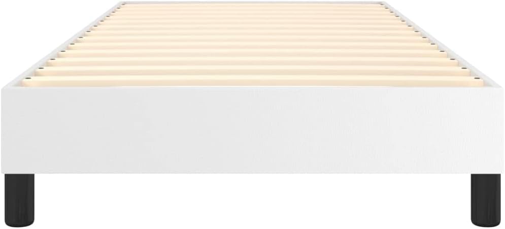 Twin Bed Frame White Faux Leather Platform Bed with Sturdy Legs and Plywood Slats, Easy to Clean Upholstered Bedframe for Bedroom Furniture