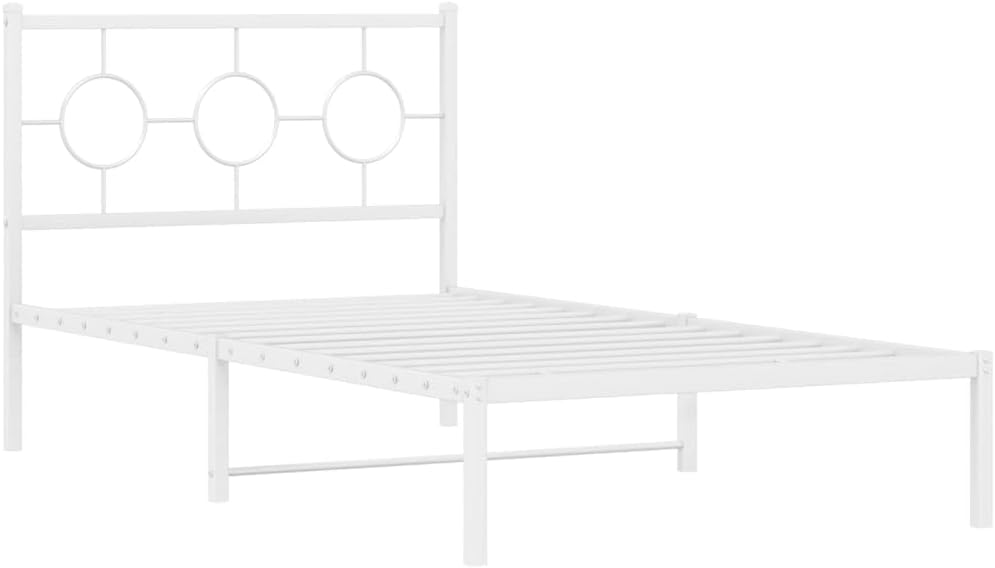 Metal Bed Frame with Headboard White 39.4'x78.7' - Sturdy Steel Platform Bed Frame for Queen Twin Mattress, Underbed Storage Space, Durable Bedframe for Bedroom Furniture