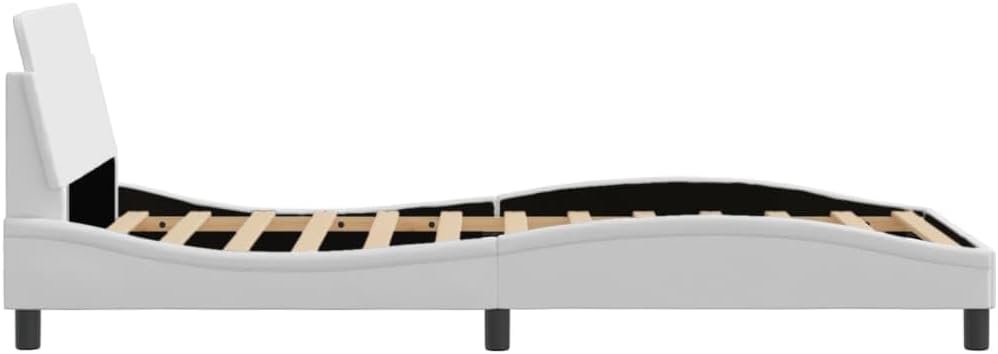 Twin Bed Frame with Headboard White 39.4'x74.8' Faux Leather Platform Bed Frame Modern Waved Design for Bedroom Furniture
