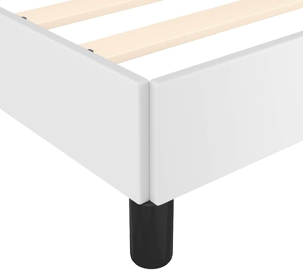 White Queen Upholstered Platform Bed Frame with Sturdy Wood Legs, Modern Faux Leather Mattress Foundation for Bedroom Space Saving Design