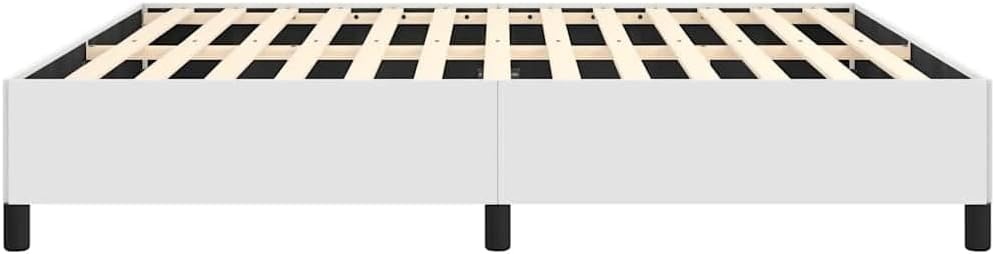 White Queen Upholstered Platform Bed Frame with Sturdy Wood Legs, Modern Faux Leather Mattress Foundation for Bedroom Space Saving Design