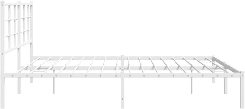 Metal Bed Frame with Headboard White King Size 76'x79.9' Steel Platform Bed Frame for Bedroom Furniture Durable Sturdy Design with Underbed Storage Space