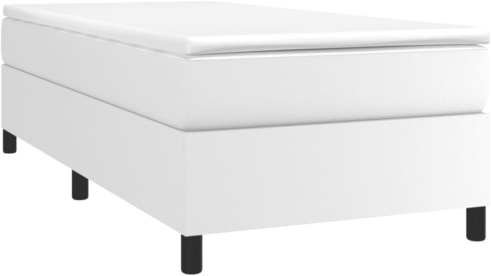 Twin XL Bed Frame White Faux Leather Upholstered Platform Bed with Plywood Slats, Sturdy Bedframe for Bedroom Furniture, No Mattress Included