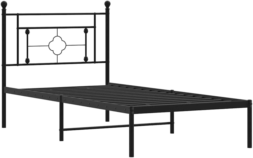 Twin Bed Frame Black Powder-Coated Steel Rectangular with Ample Underbed Storage Space, Modern Durable Metal Frame for Bedroom Furniture in Twin Size