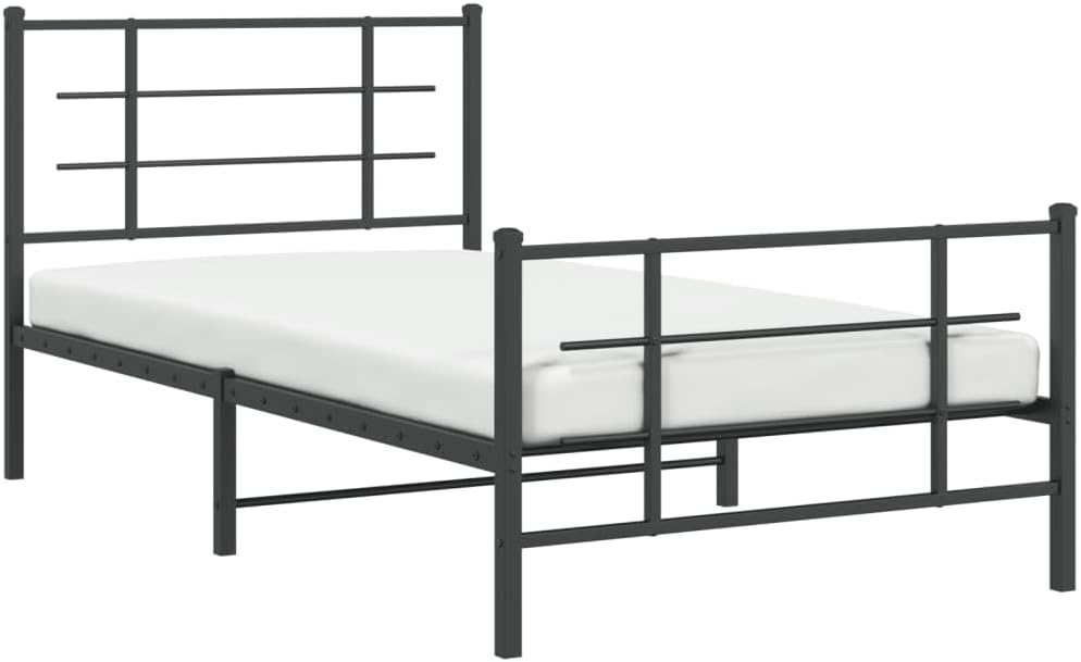 Metal Bed Frame with Footboard Black Twin Size Platform Bed Frame Sturdy Steel Construction Underbed Storage Space for Bedroom, Guest Room