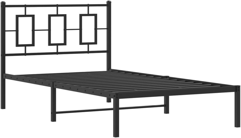 Metal Bed Frame with Headboard Black 39.4'x78.7' Queen Platform Bed Frame Steel Construction Underbed Storage Space for Bedroom Guest Room