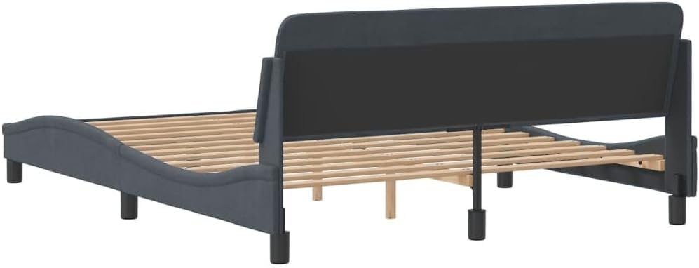Queen Upholstered Bed Frame with Storage Platform Bedframe Dark Grey Velvet Modern Bedroom Furniture