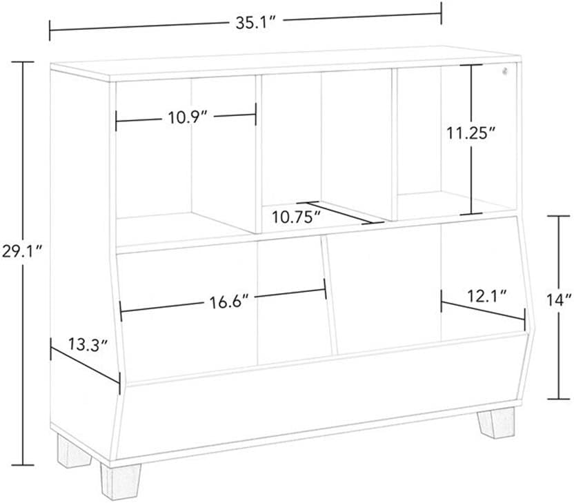 RiverRidge Catch-All Kids Toy Organizer with 3 Cubbies and 2 Storage Bin Compartments - 35 Inch Wide White Kids Room Decor Toy Organizers and Storage Bins